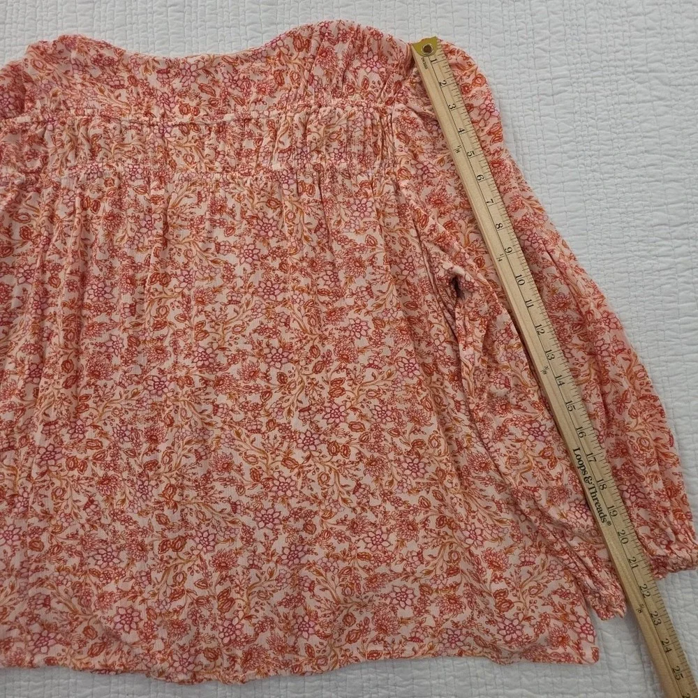 Old‎ Navy Puff Sleeve Tunic Blouse Womens XXL Orange Floral 3/4 Sleeve Bohemian